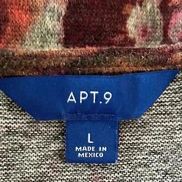 Apt 9 Floral Long Sleeve Round Neck Blouse Sz L Maroon Side Tie Shirt Fall Boho - Picture 7 of 11